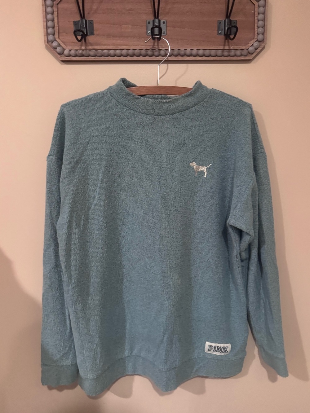 PINK Victoria's Secret Cozy Fleece Crewneck Sweater - Blue Green XS